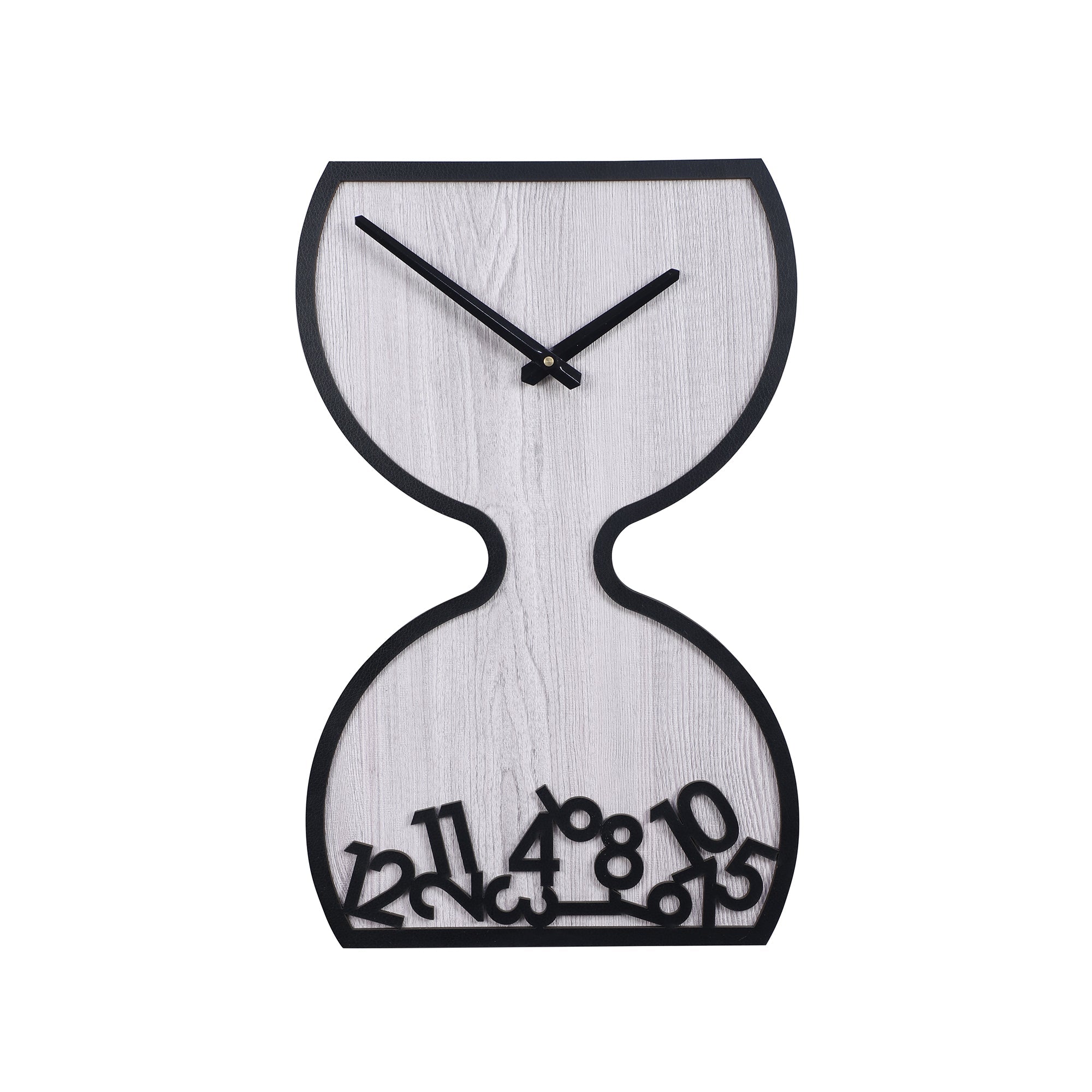 Grey Wooden Hourglass Wall Clock with Black Accents