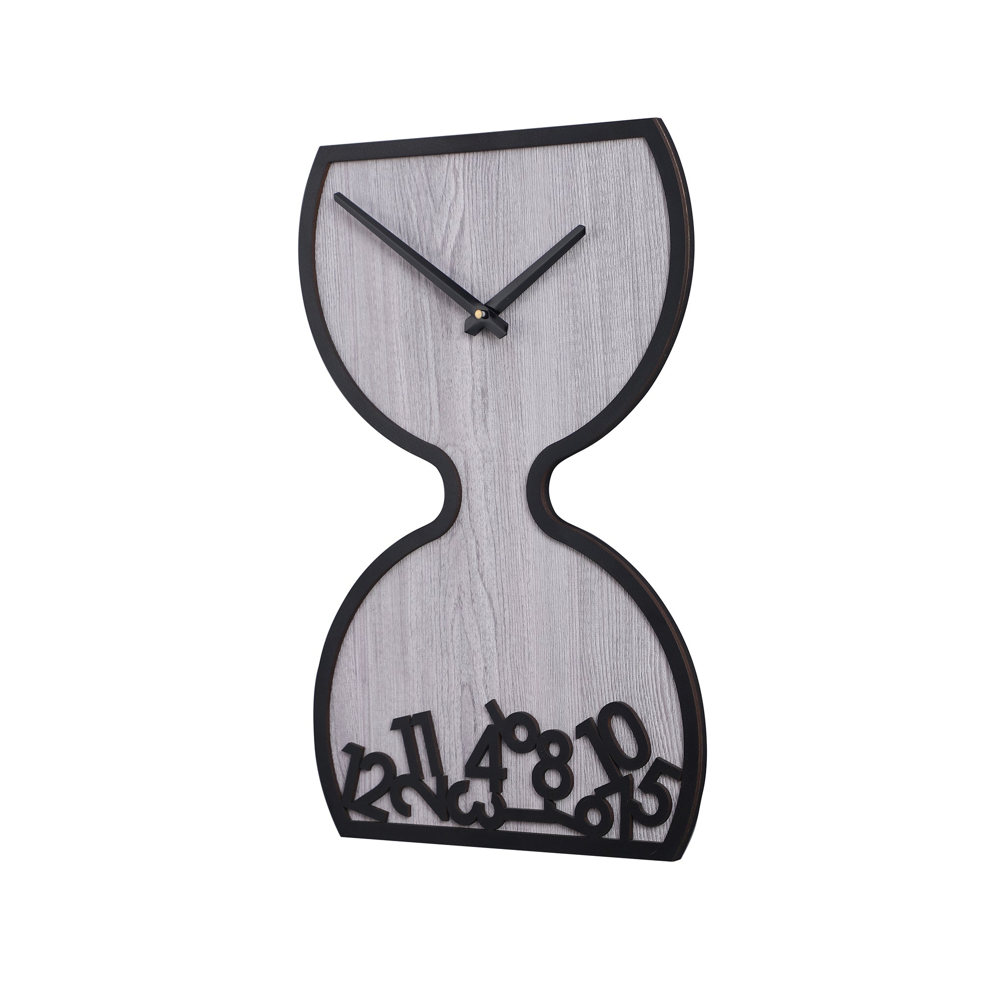 Grey Wooden Hourglass Wall Clock with Black Accents