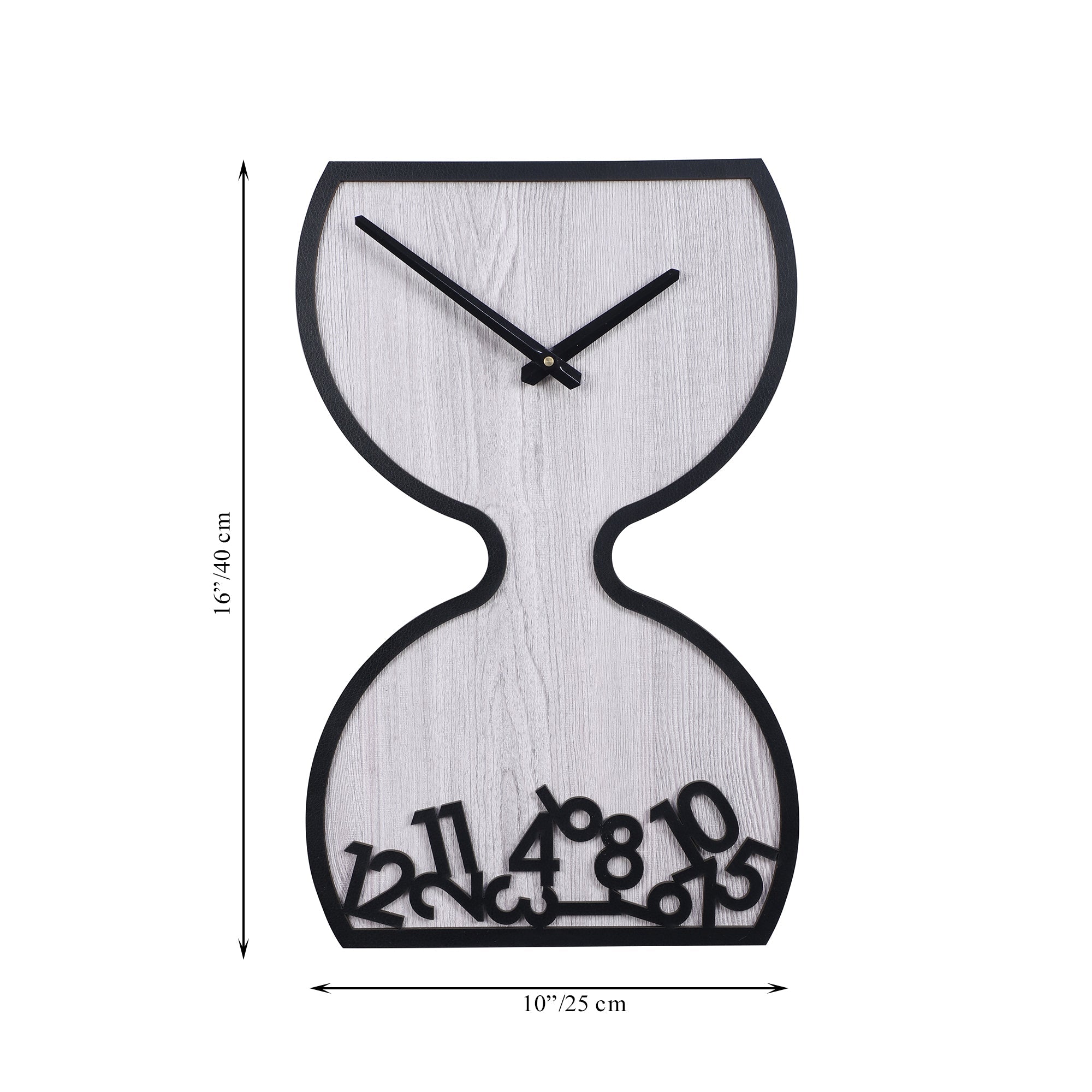 Grey Wooden Hourglass Wall Clock with Black Accents