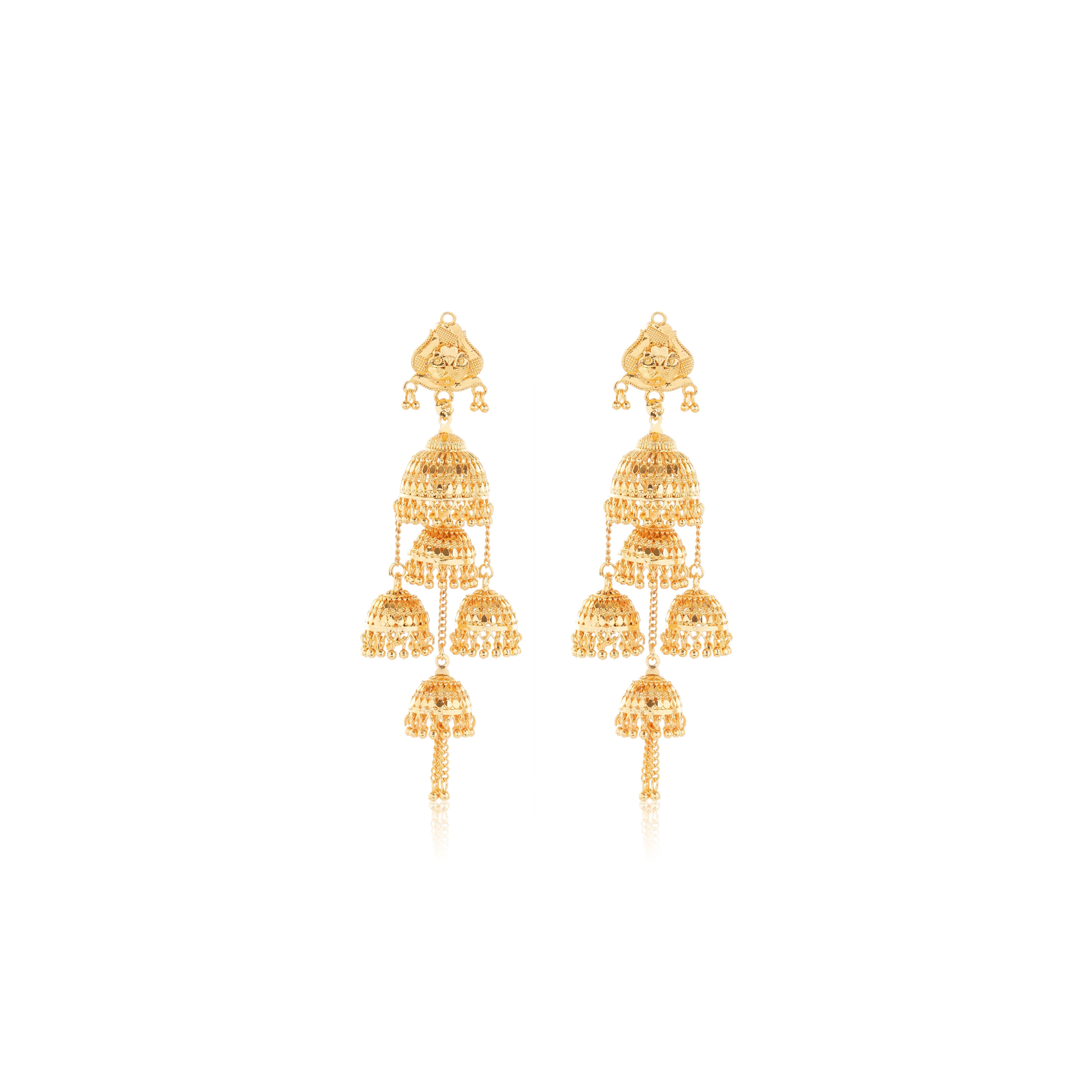 Gold-Plated 1Gm Triple Jhumka Drop Earrings