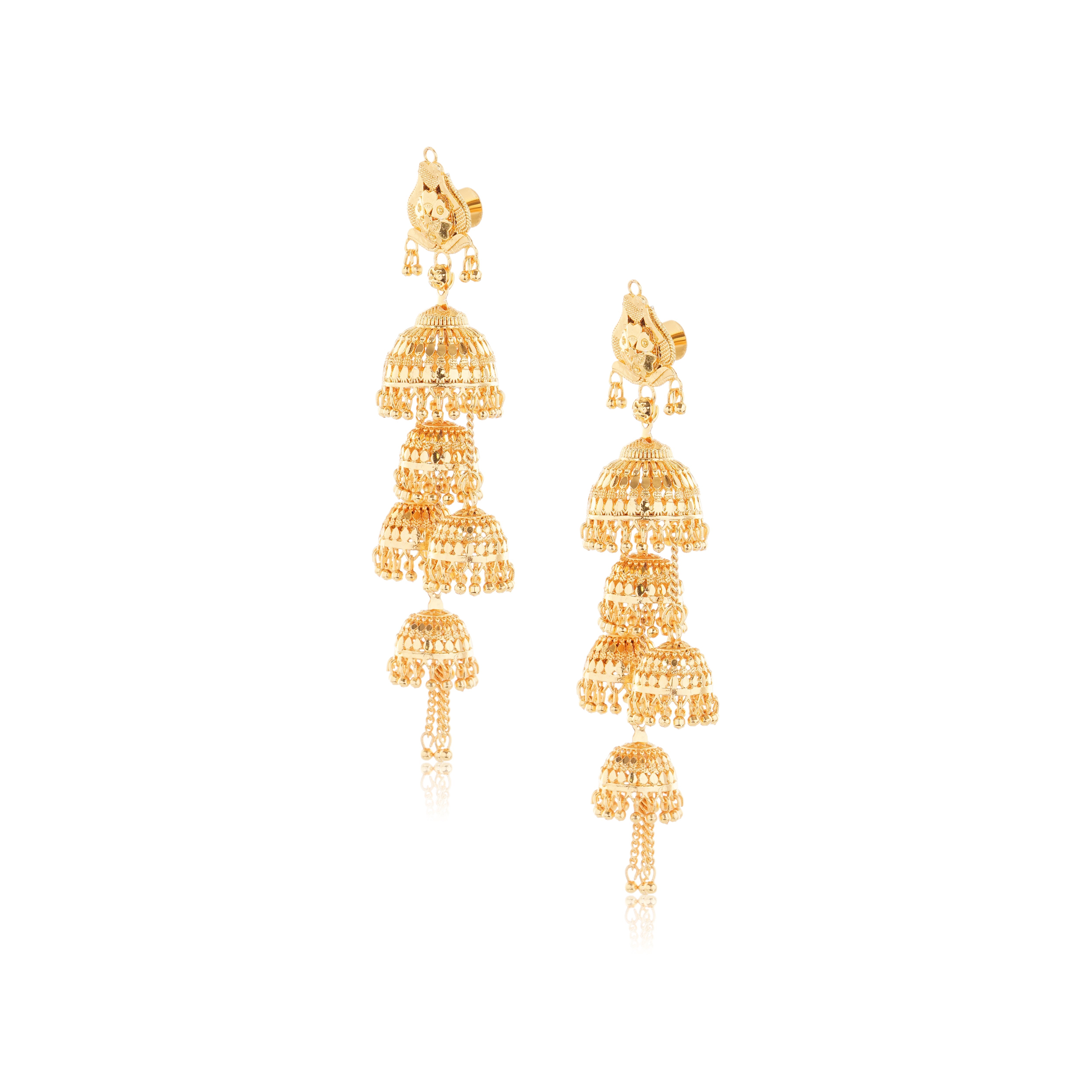Gold-Plated 1Gm Triple Jhumka Drop Earrings