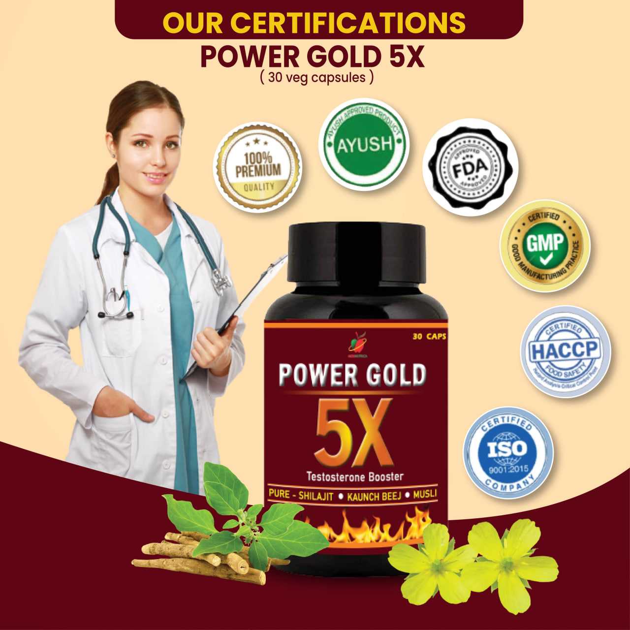 Power Gold 5x 30 Veg Capsules - Medinutrica