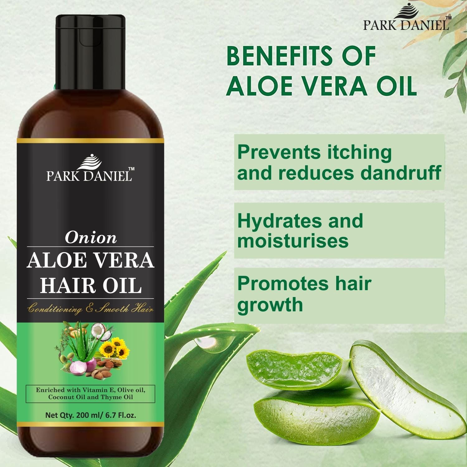 Park Daniel Pure and Natural Aloe Vera Oil & Onion Ginger Shampoo Hair Care Combo Pack Of 2 bottle of 200 ml(400 ml)